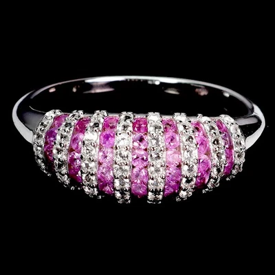 925 Anillo Plata de Ley Zafiro Rosa Diamante Redondo Corte Piedra Joyería Talla - Imagen 1 de 4