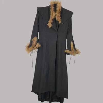 Abrigo largo vintage espiga imitación piel ribete botón gótico grunge punk años 80 boho Foto 1 de 4