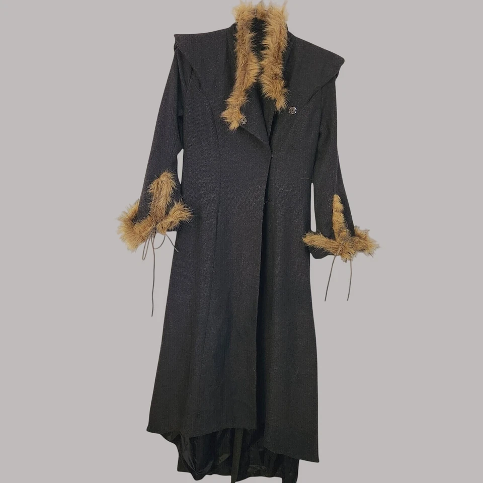 Abrigo largo vintage espiga imitación piel ribete botón gótico grunge punk años 80 boho Foto 1 de 4