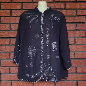 Vintage Koret City Blues Jacke Gr. L dunkelblau bestickt Knopfleiste Mandarinkragen - Bild 1 von 11