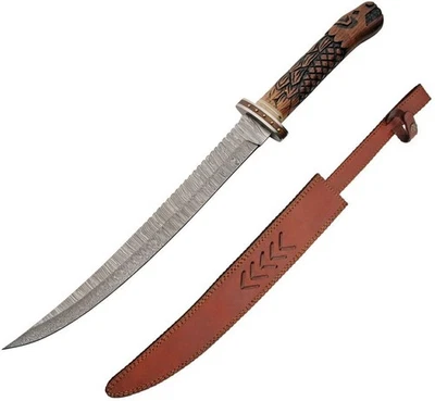 Damascus Fafnir Short Sword 15.25" Damascus Steel Blade Sculpted Wood Handle Foto 1 de 3