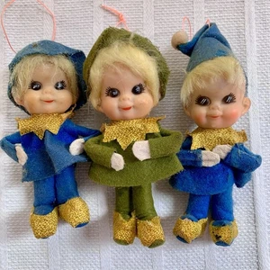 Vtg Napco Pixie Elf Knee Hugger Style Ornament Japan Set/3 ‘50’s-60’s - Picture 1 of 12