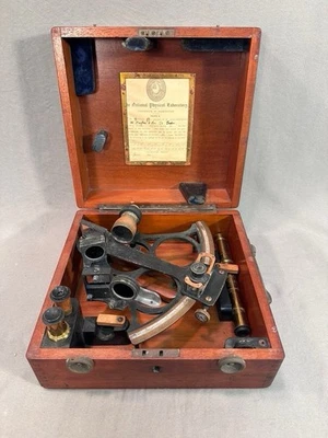 1930 H. Hughes & Son London Sextant con certificado NPL y estuche de caoba Foto 1 de 4