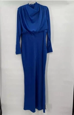 Maxi Vestido Azul Talla 12 Diseño ASOS Cuello Alto Cortina Cuello Manga Bishop Foto 1 de 4