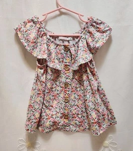 YOUNG HEARTS GIRLS SIZE 5 PINK FLORAL RUFFLE BLOUSE COTTAGECORE FAIRY BLOOM CUTE - Picture 1 of 12