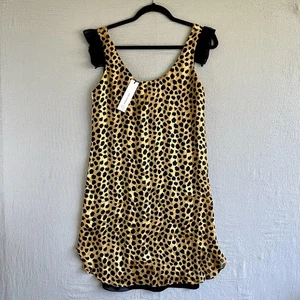 Vestido sin Mangas Miguelina M Estampado Leopardo Rayas Seda Antiguo Dorado Negro Mini Volantes - Imagen 1 de 12