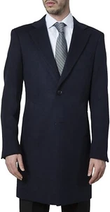 Adam Baker Men's Single Breasted Wool Full Length Topcoat Black Size 48L - Picture 1 of 10