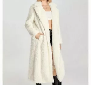 Women Plain Color Stand Collar Long Sleeve Long Fluffy Coat For Autumn/Winter - Picture 1 of 4