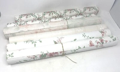 Lot of 6 Rolls Vintage Wallcoverings Wallpaper Texture Floral White Pink Green - Image 1 of 4