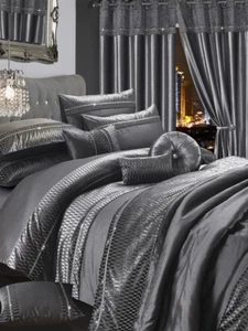 HomeHarmony® Demi Silver Velvet Diamante Bedding Bedroom Collection - Picture 1 of 21