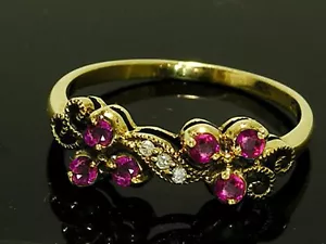 Anillo de rubí natural y diamantes genuino de 9K, 14K o 18K de oro sólido en tu talla - Imagen 1 de 2