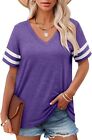 Angerella Summer Tops For Women Casual V Neck T Shirts Short Sleeve Tunic Tops L