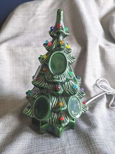 Vintage RARE Light Up Ceramic Christmas Tree Atlantic Mold Photo holder base 