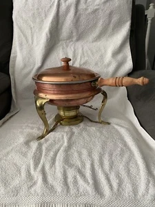 Vintage kompletter Kupfer/Messing Fonduetopf Spreuschale - Bild 1 von 5