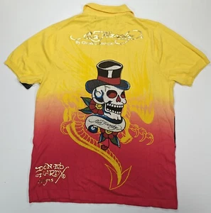 Ed Hardy Christian Audigier Polo 011-036787 L Mens Y2K RED YELLOW Beads NEW - Picture 1 of 12