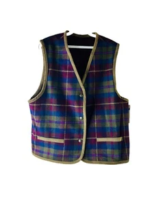 NOS Vintage 90s Pendleton Reversible Corduroy Wool Plaid Vest Womens Large Petit - Picture 1 of 10