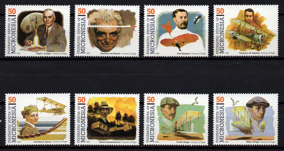 MICRONESIA, SCOTT # 178, SET OF 8 SINGLES PIONEERS OF FLIGHT, MNH - Image 1 of 1