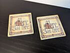 (2) Stone Coasters 'Home Sweet Home' Cork Back 4" Square Aged Look