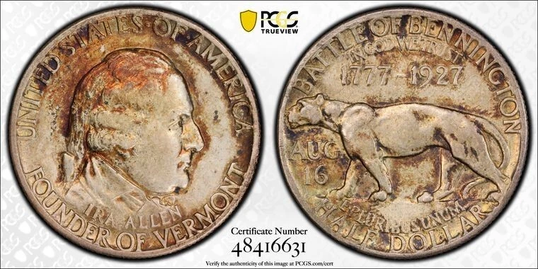 1927 50C VERMONT Commemorative Silver Half Dollar PCGS AU58 - Image 1 of 1