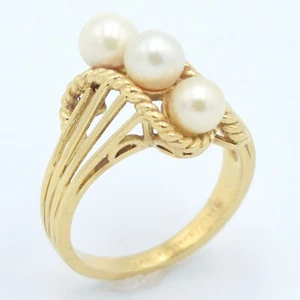 14k Yellow Gold & Pearl Stone Ring Size 5.75 - Picture 1 of 4