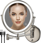 Rechargeable Wall Mounted Lighted Makeup Mirror Nickel, 8 Inch Double-Sided