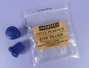 Par de enchufes de extremo de manillar de bicicleta Herrmans en azul - Stock vintage sin usar - Imagen 1 de 1