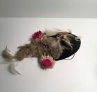 Vintage Black Floral And Feather Fascinator Hat With Netting