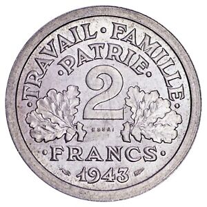 France 2 francs 1943 pattern coin Bazor UNC Aluminium coin French
