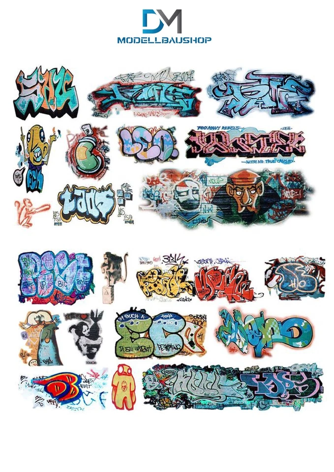 MARKENLOS Graffiti Mauer Decal Spray Oldschool Kunst Diorama Modellbau 1:43