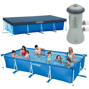 INTEX Family Swimming Pool Frame 450x220x84cm + Poolpumpe 3407l/h + Abdeckplane - Bild 1 von 6