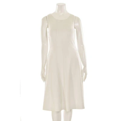 Vestido tejido Armani Collezioni ajustado y acampanado hasta la rodilla en crema/blanco roto talla 8 Foto 1 de 4