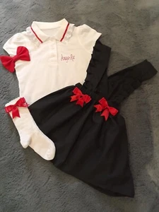 MÄDCHEN SCHULUNIFORM PERSONALISIERT 2-14 JAHRE ROCK POLOSHIRT CLIP SOCKEN SCHWARZ - Bild 1 von 2