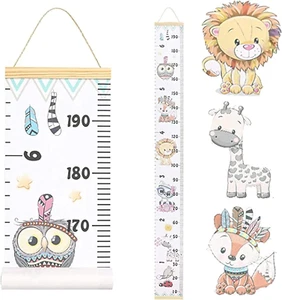 Baby Growth Chart Hanging Ruler Wall Decor, Wood Frame Fabric Canvas Removable H - Picture 1 of 7