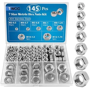 Kit surtido de tuercas hexagonales de acero inoxidable surtidas de 145 piezas M3 M4 M5 M6 M8 M10 M - Imagen 1 de 3