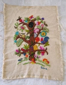 Vtg 1970s Erica Wilson Wool Crewel Embroidery Complete Owl Cardinal Rooster - Picture 1 of 17