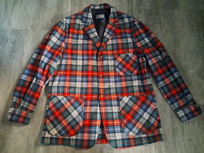 Vintage Pendleton Red Blue Green Plaid Wool Shirt Jacket Blazer 3 Pocket Size L - Image 1 of 4
