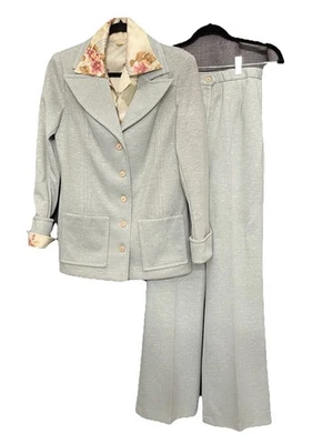 De Colección That Girl in Miami 3 Piezas Mujer Años 60/70 Retro Pantalón Traje Espuma de Mar Azul Floral Foto 1 de 4