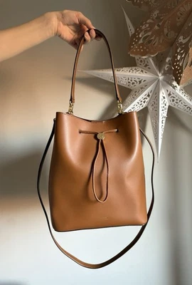 Lauren Ralph Lauren Tan Leather Bucket Bag With Drawstring - Image 1 of 4