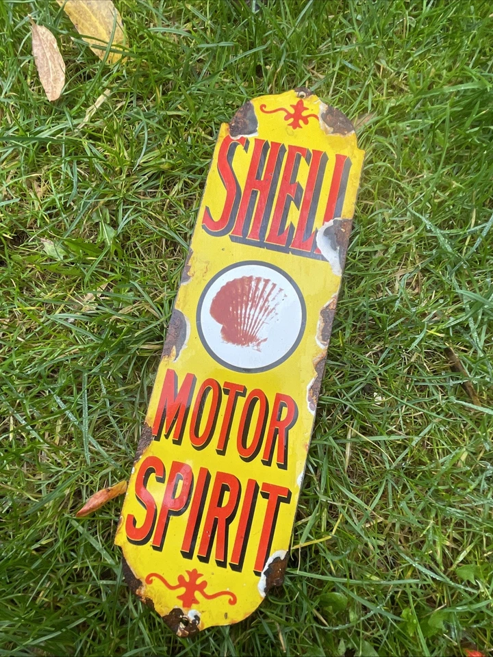 SHELL MOTOR SPIRIT ENAMEL SHOP FINGER PLATE COLLECTABLE ENAMEL SIGN ADVERTISING - Image 1 of 4