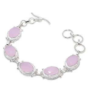 Rose Quartz Gemstone Handmade 925 Sterling silver Jewellery Bracelet Size 7-8" - Picture 1 of 1
