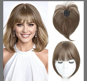 Topper with Bangs 10” ,360° 3D Cover Dark Brown with HighLight halloween WIG - Picture 1 of 6