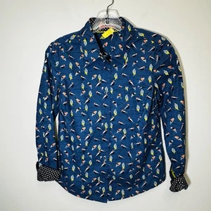 Boden Cotton Bird Printed Button Down Blouse Size 4 Petite 4P Small - Picture 1 of 6