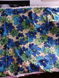 VINTAGE 60er/70er FLOWER POWER SHADES BLAU/GRÜN WEIHNACHTEN FRANSEN TISCHDECKE - Bild 1 von 19