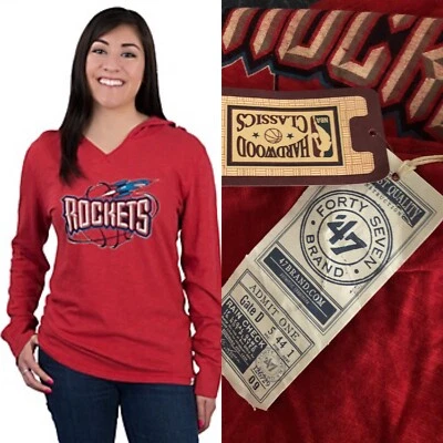 Nuevo NBA Houston Rockets Rojo Madera Dura Clásico Mujeres Pullover Sudadera con Capucha Camisa Pequeña Foto 1 de 3