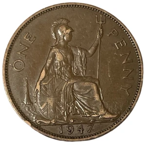 1947 Great Britain One Penny George World Coin KM# 845 Lot B7-159 - Picture 1 of 7