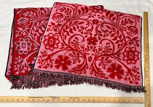 Set Of 2 VTG 70s Lady Pepperell Bath Towel Pink Red Floral Scroll Fringe MCM - Picture 1 of 7