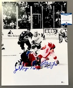 DARREN MCCARTY SIGNED CLAUDE LEMIEUX FIGHT RED WINGS 16X20 PHOTO BECKETT COA  - Picture 1 of 2