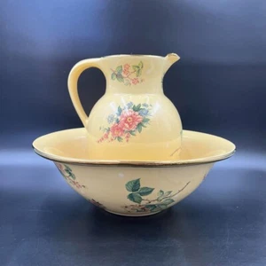 Robert Gordon Pottery Aust Large Pitcher & Wash Basin Set Floral Design Vintage - Picture 1 of 20