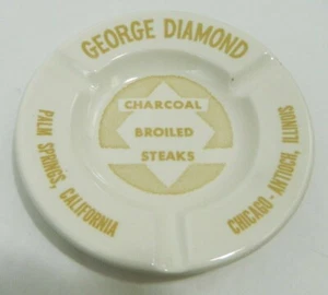 Vintage George Diamond Charbroiled Steaks Round Ashtray Ivory Color - Foto 1 di 6