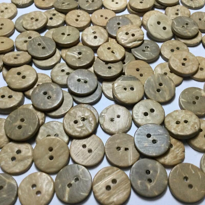 Bleached Coconut Shell Hand Carved Button Shirt Size 11mm 3/8" 2hole - Image 1 of 3